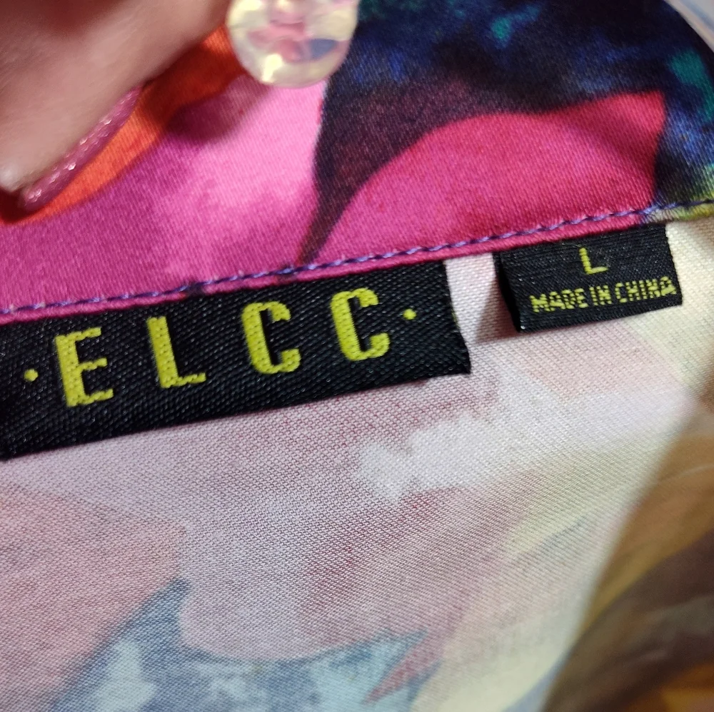 E L C C Zip Front Colorful Floral Women's Top NWOT